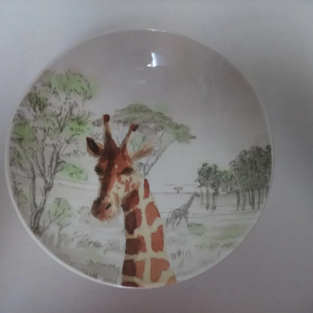 Pier 1 Africa Vtg Hand Painted Earthenware Bowl Set 4 Italy Elephant Lion Zebra